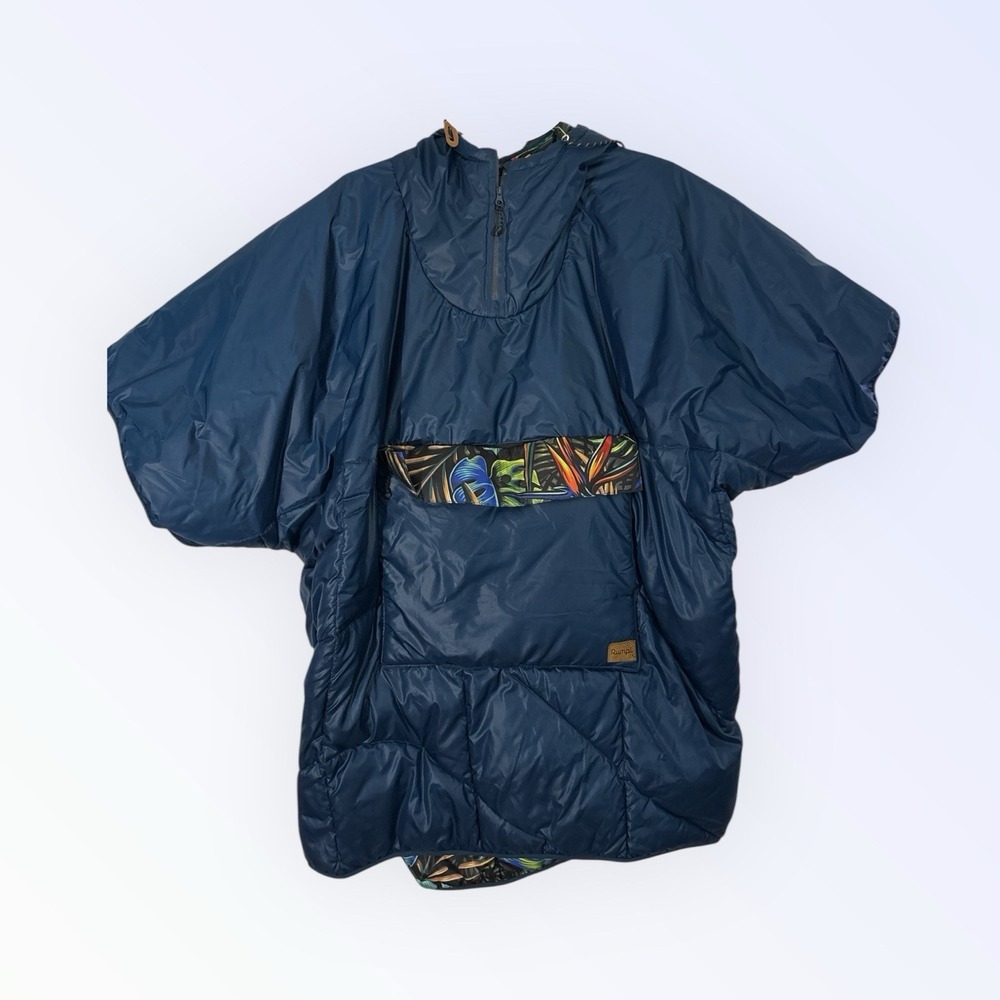 Rumpl Original‎ Puffy Poncho L Navy Blue Hawaii Floral Camping Hiking Packable
